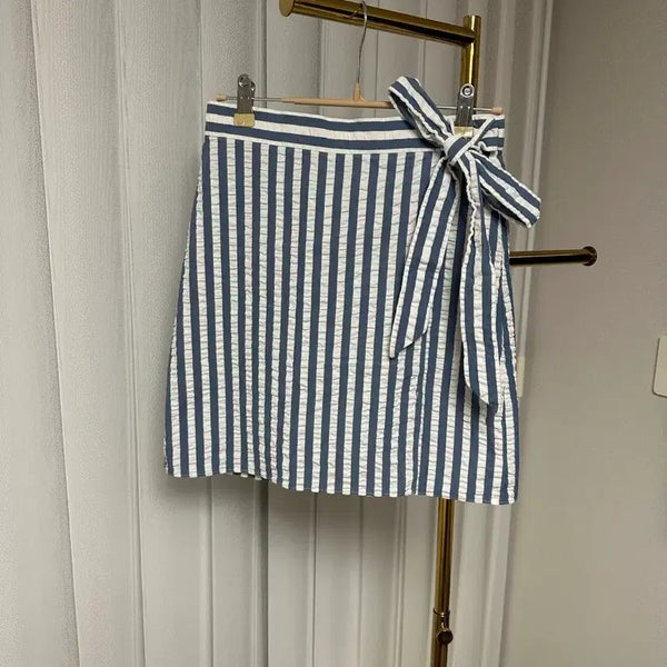[BUNJANG] Stripe Wrap Ribbon Skirt / 스트라이프 랩 리본 스커트