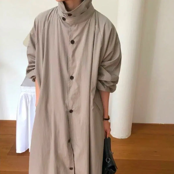 [BUNJANG] High-Neck Balmacaan Oversized Long Trench Coat / [무배/새상품] 하이넥 발마칸 오버핏 롱 트렌치코트