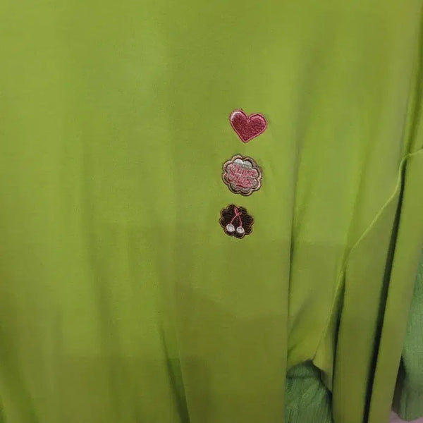 [BUNJANG] Chup Chups Cherry Heart Applique Lime T-shirt / 수입 춥팝춥수하트 체리 와펜