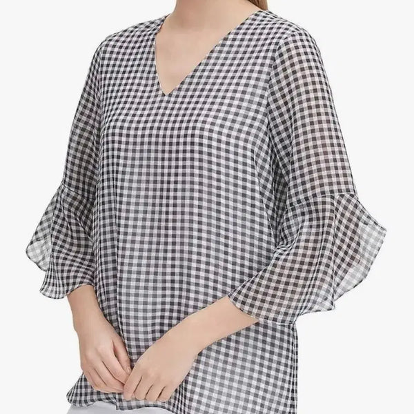 [BUNJANG] Calvin Klein Oversized V-Neck Blouse Gray / 캘빈클라인 오버핏 브이넥 블라우스
