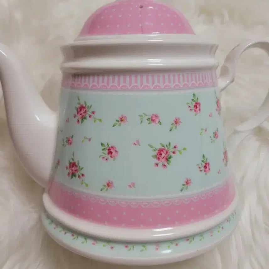 [BUNJANG] Rose Pattern Teapot - Pink & Mint / 로즈 패턴 티포트 핑크 민트