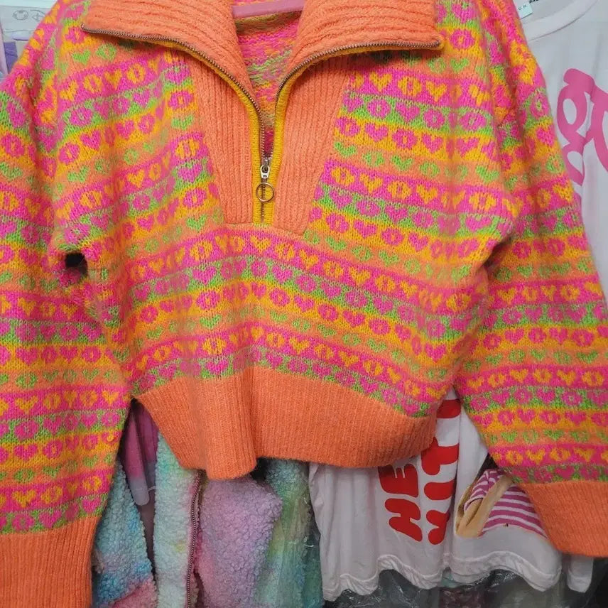 [BUNJANG] Zara Pattern Knit Orange L / 자라 패턴 니트 오렌지 L