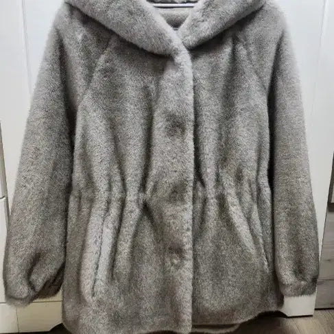 [BUNJANG] LEL Faux Mink Hooded Coat - Grey / LBL모조밍크 후드 코트 그레이