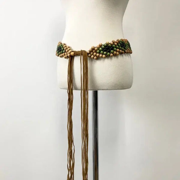 [BUNJANG] Vintage Wood Bead Ethnic Belt / 빈티지 우드 비즈 에스닉 벨트