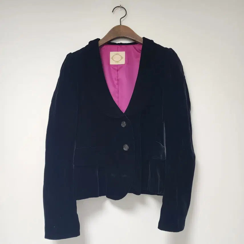 [BUNJANG] Lenibon Black Velvet Jacket with Hot Pink Lining / 레니본 블랙 벨벳 자켓 핫핑크 안감