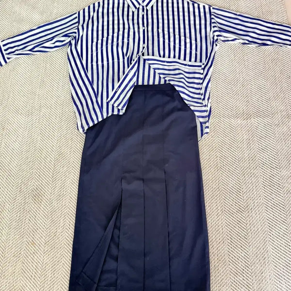 [BUNJANG] Code Combine Stripe Shirt and MIXXO Skirt Set / 코드콤바인 스트라이프 셔츠와 미쏘 스커트 세트