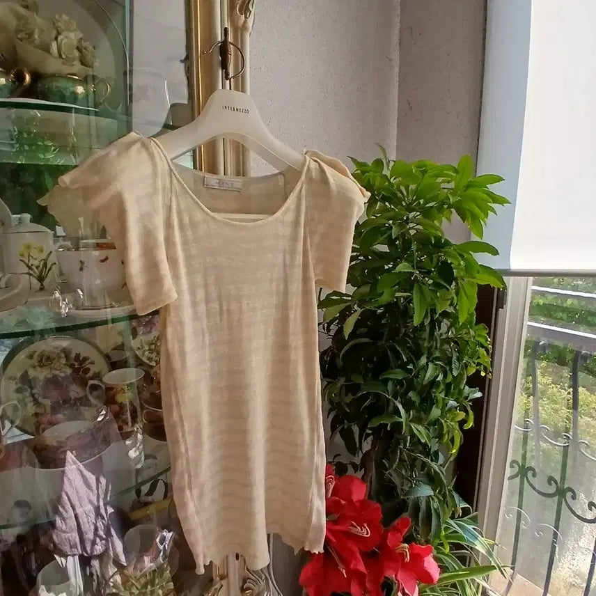[BUNJANG] Mine Stripe Puff Sleeve T-Shirt / 한섬  마인 스트라이프 티 F 44~55