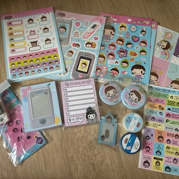 [BUNJANG] Touch Angel Clicker Sticker Stationery Set Bundle / 수호천사 엔젤이 터치엔젤폰 클릭커 스티커 문구세트 일괄 원가이하