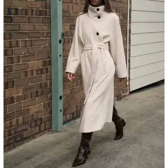[BUNJANG] Zara Wool High-Neck Long Coat / 자라 울 하이넥 롱 코트 베이