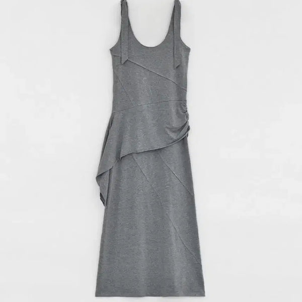 [BUNJANG] Diagonal Double Layered Long Dress (Melange Grey) / 다이애그널 DOUBLE LAYERED LONG DRESS (melange grey)