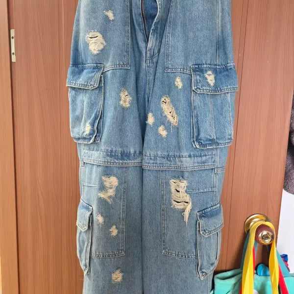 [BUNJANG] Juun.J 23SS Damage Cargo Multi Wide Denim Blue Size 48 / [48사이즈] 준지 데미지 카고 멀티 와이드 데님 블루 - 23SS