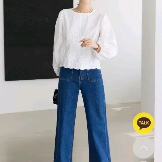 [BUNJANG] Floral Lace Blouse White Free Size / (택달린 새옷)플로럴 레이스 블라우스 화이트 프리