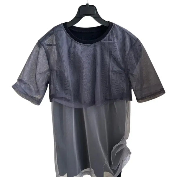 [BUNJANG] Ader Error 21SS Mesh Layered Short Sleeve T-Shirt (Grey / A3) / 아더에러 21SS 메시 레이어드 반팔 티셔츠 (그레이 / A3) 정품