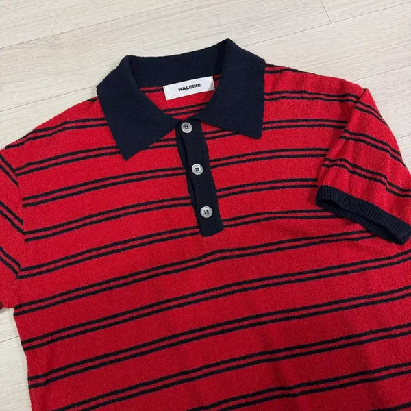 [BUNJANG] Allene Stripe Bouclé Knit Red / 알렌느 스트라이프 부클 니트 레드 1