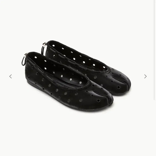 [BUNJANG] Paes Leather String Dot Tabi Flats - Black / 페이즈 레더 스트링 도트 타비 플랫 카카오 치즈 블랙 245 paes