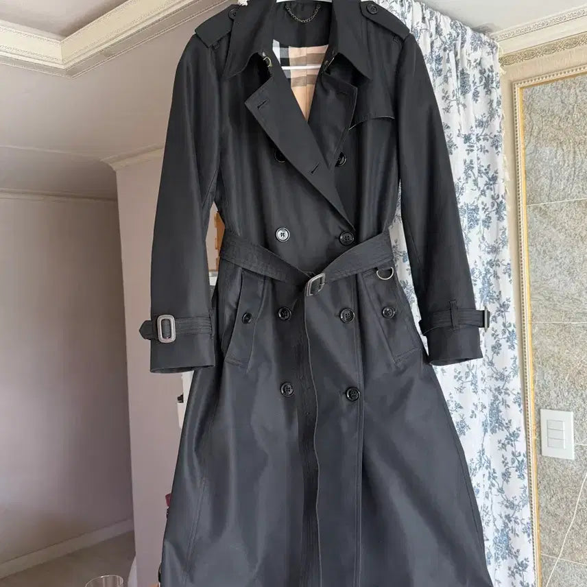 [BUNJANG] Black Check Lined Trench Coat / 체크 트렌치코트 블랙
