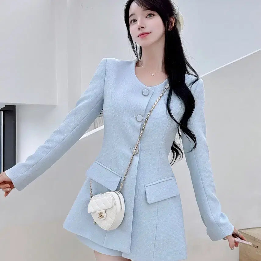 [BUNJANG] Mayyun Raffine Tweed Set Sky Blue / 메이윤 라피네 트위드 세트 스카이블루