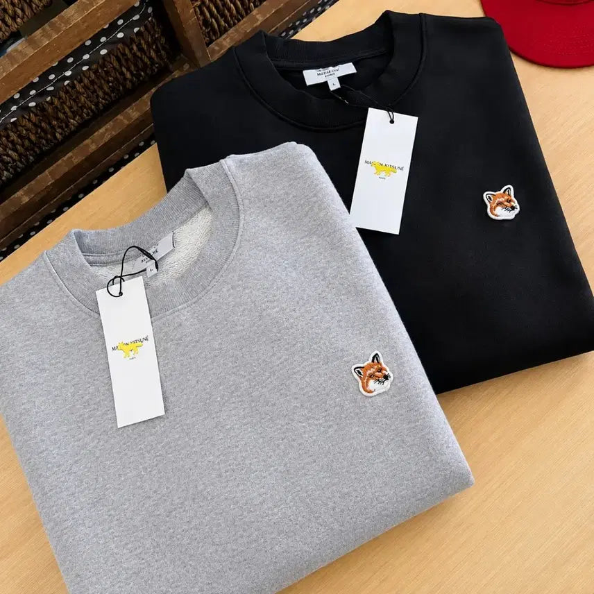 [BUNJANG] Maison Kitsuné Classic Fox Sweatshirt Black Grey / 정품/무료배송) 메종키츠네 레귤러폭스 맨투맨 , 블랙 그레이