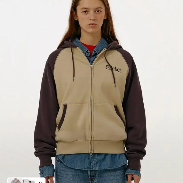 [BUNJANG] Tecket Hooded Zip-up Beige L / 테켓 후드집업 베이지 L size