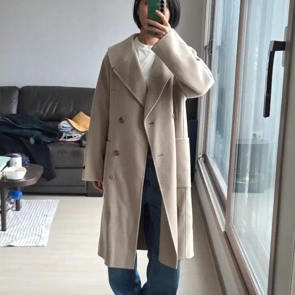 [BUNJANG] SOUP Ivory Double-Breasted Wool Coat / SOUP(숲) 아이보리 더블 브레스트 모직 코트(55사이즈, 여유있는 핏)