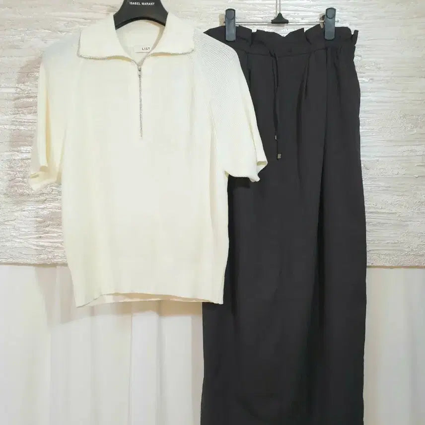 [BUNJANG] LIST Knit Half-Zip Pullover & Nylon Long Skirt Set / [55셋업] LIST리스트 니트반집업/ 재팬산 바스락 나일론롱스커트