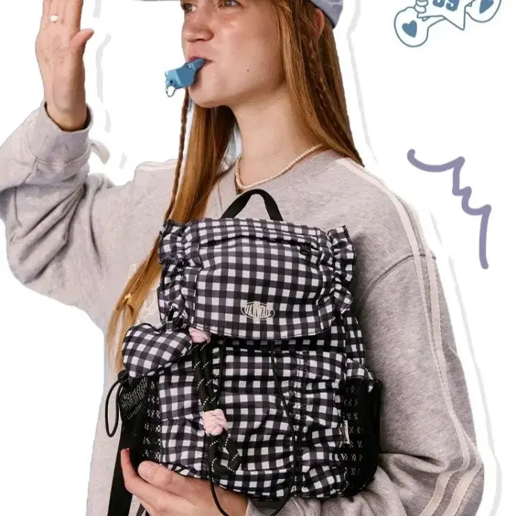 [BUNJANG] Banwork Cloud Mini Backpack (Check Black) / 반워크 가방 클라우드 미니 백팩 체크 블랙 / 무신사 지뢰계 양지뢰 서브컬쳐 양산형 일브 일본 jk 일녀 중성계 펑크 갸루 레플렘 디마럽 지그재그 에이블리