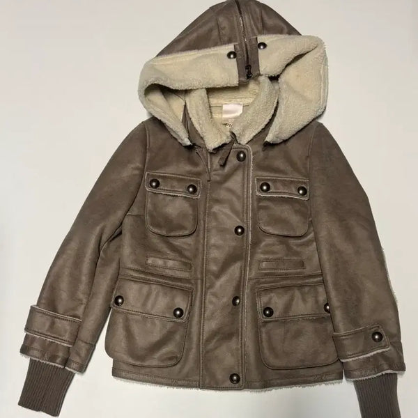 [BUNJANG] Ozsecon Old School Multi-Pocket Shearling Hooded Jacket / 희귀!! 여성 오즈세컨 올드스쿨 멀티포켓 무스탕 후드 자켓