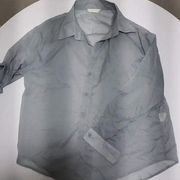 [BUNJANG] Sheer Button-Up Shirts Bundle (Blue, White) / 시스루 셔츠 2개(블루, 화이트 일괄)