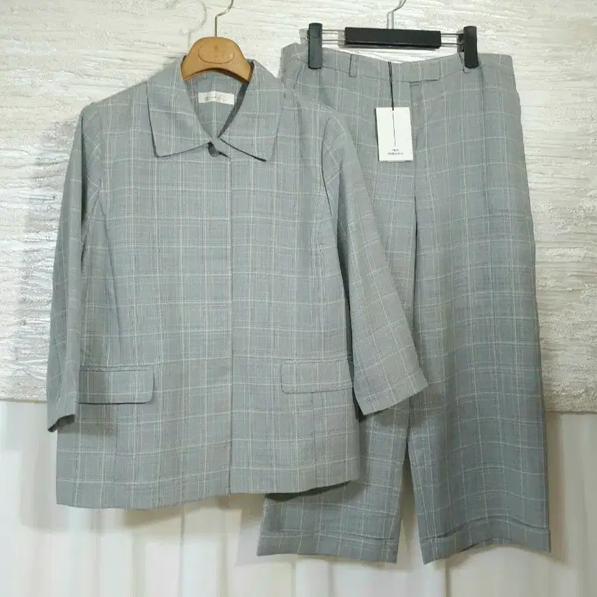 [BUNJANG] Check Jacket and Wide Pants Set-up (Size 66-77) / 새상품(통66~77)체크자켓  통와이드팬츠 셋업