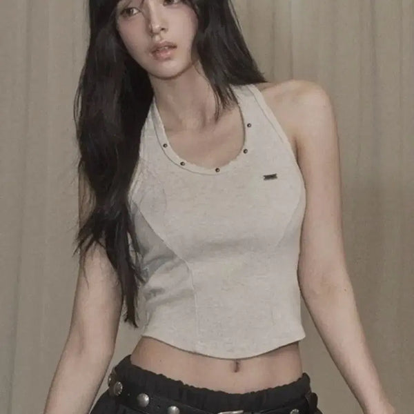 [BUNJANG] Khaki Point Damage Stud Halter Top (Beige) / 카키포인트 Damage Stud Halter Top (beige)