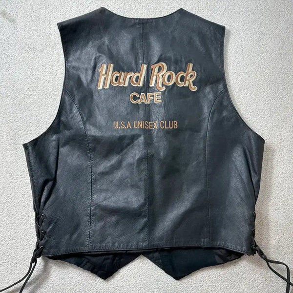 [BUNJANG] Hard Rock Cafe Vintage Leather Vest / 100 하드락카페 빈티지 레더 베스트 조끼 #547