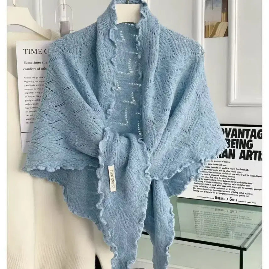 [BUNJANG] Light Blue Lace Knit Shawl / 하늘색 레이스 니트 숄