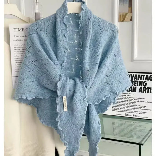 [BUNJANG] Light Blue Lace Knit Shawl / 하늘색 레이스 니트 숄