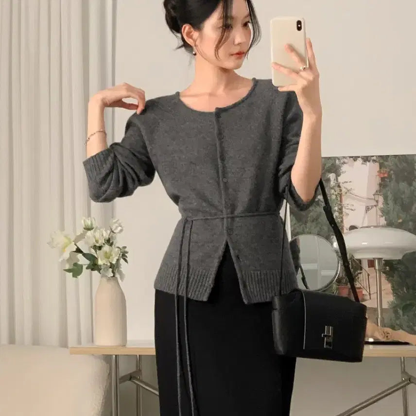 [BUNJANG] Sofia Lambswool String Cardigan (Melange Grey) / 소피아 램스울 스트링 가디건 (멜란지 그레이)