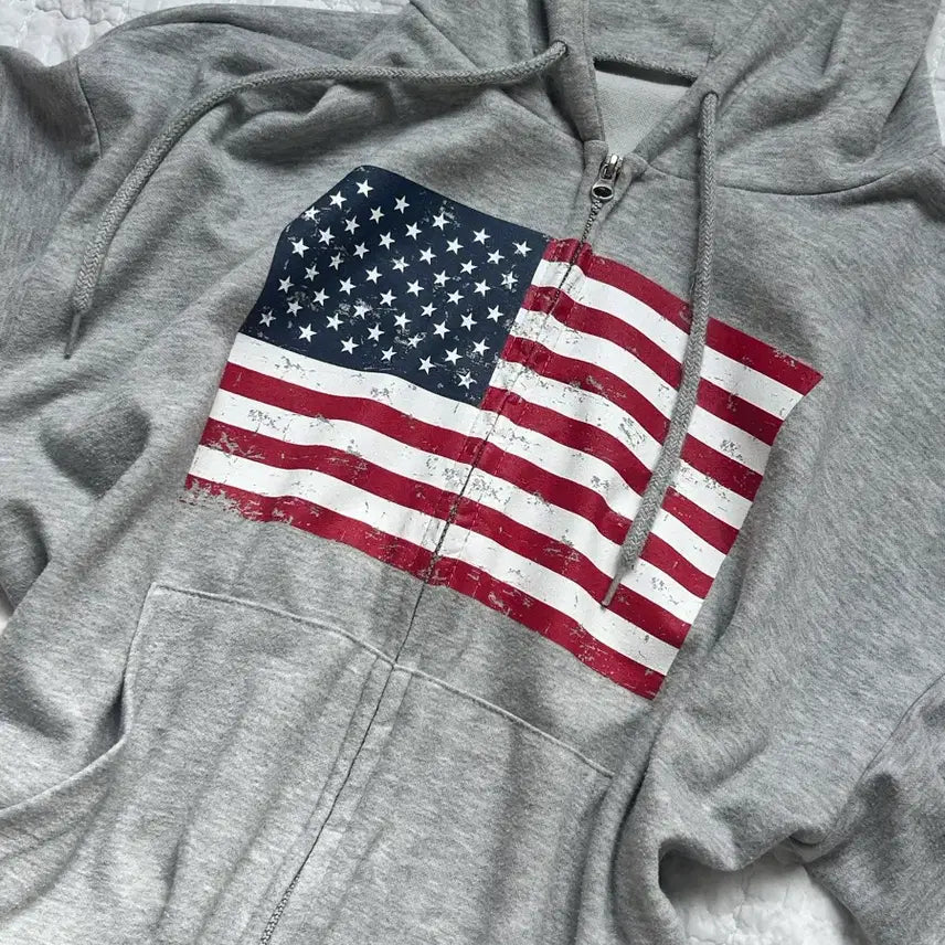 [BUNJANG] American Flag Hooded Zip-Up Jacket / 미국 성조기 후드집업