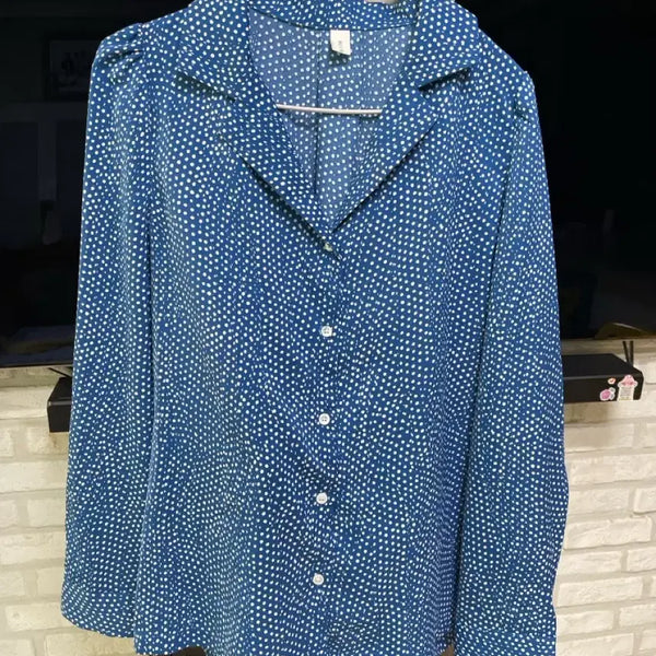 [BUNJANG] Blue Dot Pattern Shirt Blouse / 블루 도트 패턴 셔츠 블라우스