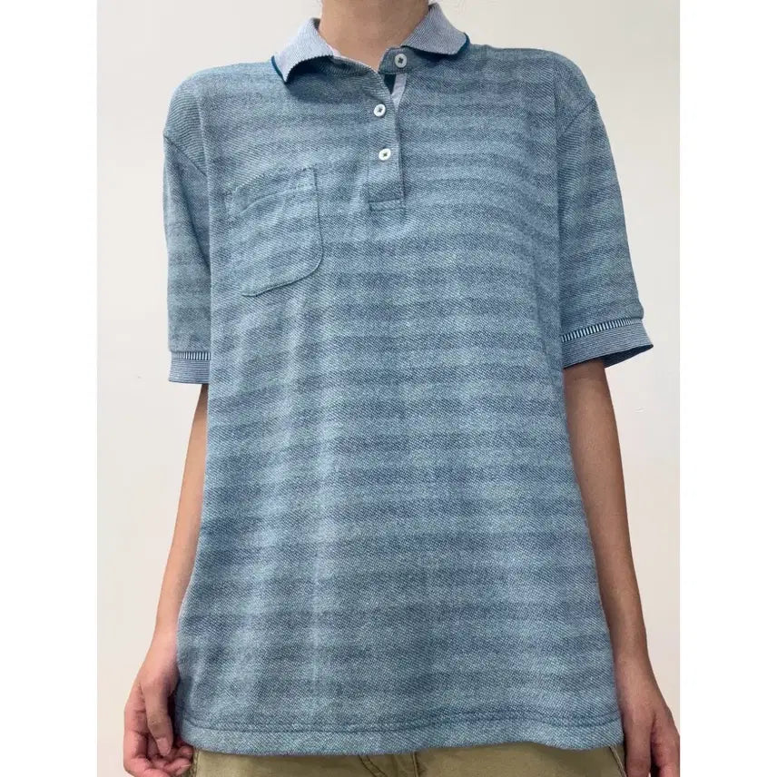 [BUNJANG] Regal Blue Stripe PK T-Shirt / 일본빈티지 regal 블루 스트라이프 카라티 pk 반팔