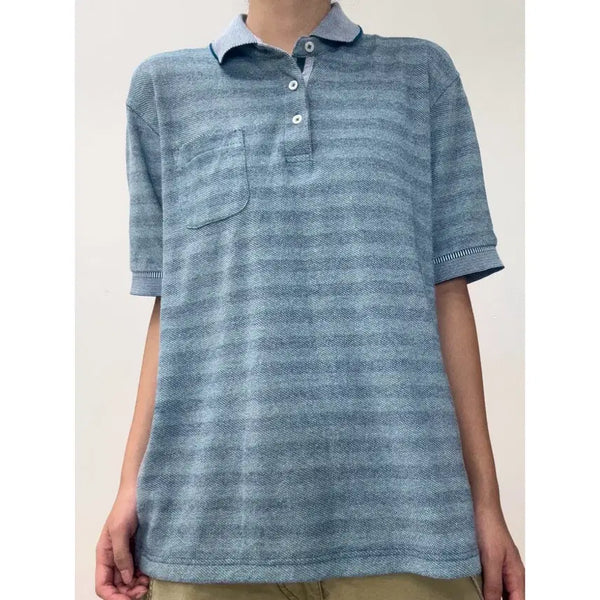 [BUNJANG] Regal Blue Stripe PK T-Shirt / 일본빈티지 regal 블루 스트라이프 카라티 pk 반팔