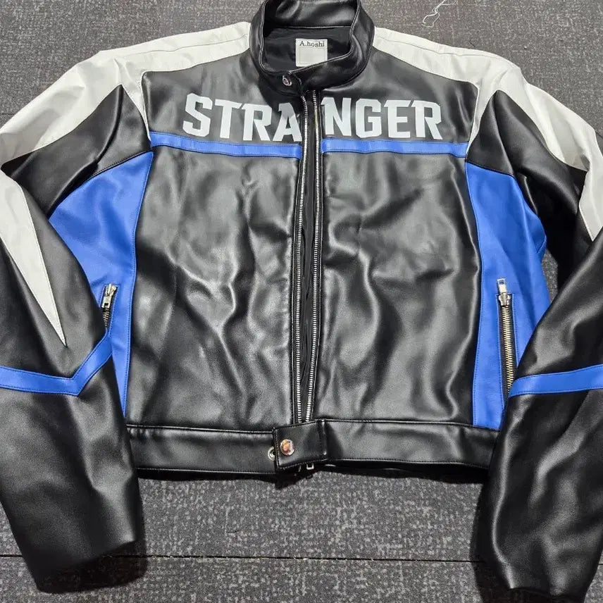 [BUNJANG] A.hoshi Stranger Leather Jacket Black Blue / A.hoshi 스트레인저 레더 자켓 블랙 블루