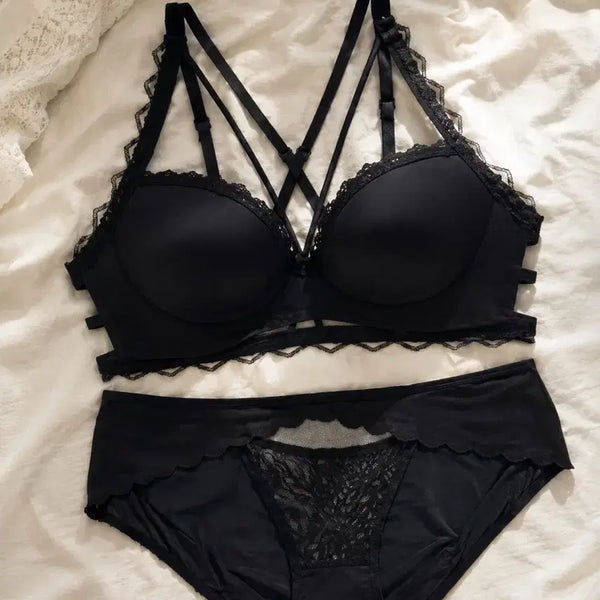 [BUNJANG] Black Volume-Up Bra + Panty Set (Used) / 중고 블랙 볼륨업 브라+팬티