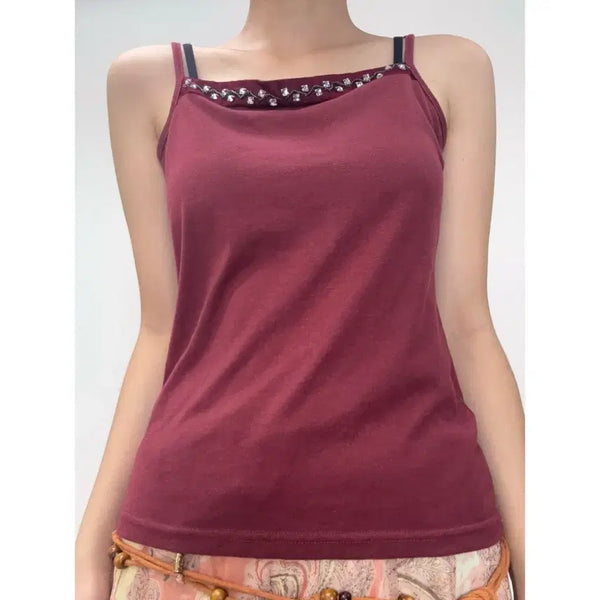 [BUNJANG] HERE'S Red Cubic Sleeveless Top / 일본빈티지 레드 큐빅 슬리브리스 나시