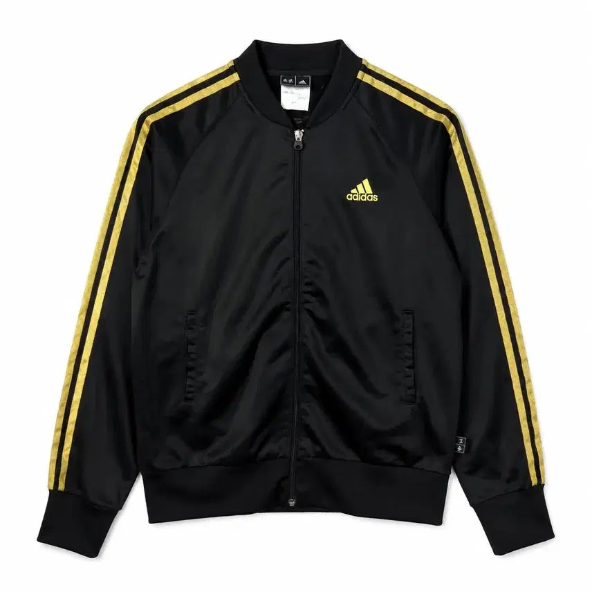 [BUNJANG] Adidas Black Gold Three-Stripes Track Top Jacket Jersey Zip-Up (Slightly Brushed) / 여S 아디다스 블랙 골드 삼선 트랙탑 자켓 져지 집업 약기모