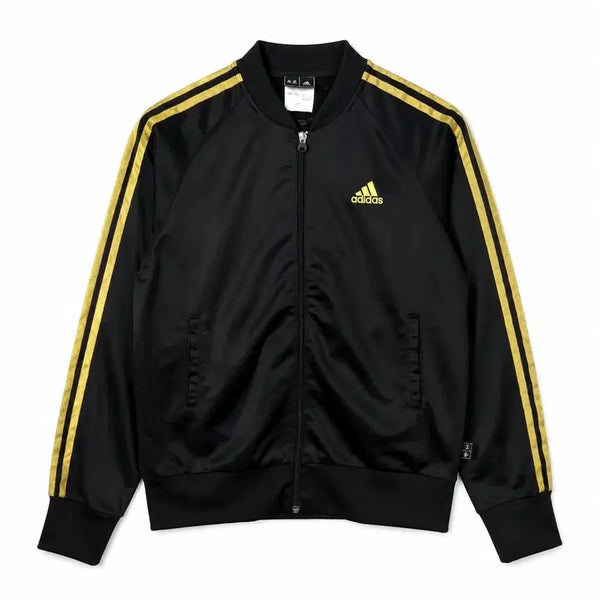 [BUNJANG] Adidas Black Gold Three-Stripes Track Top Jacket Jersey Zip-Up (Slightly Brushed) / 여S 아디다스 블랙 골드 삼선 트랙탑 자켓 져지 집업 약기모