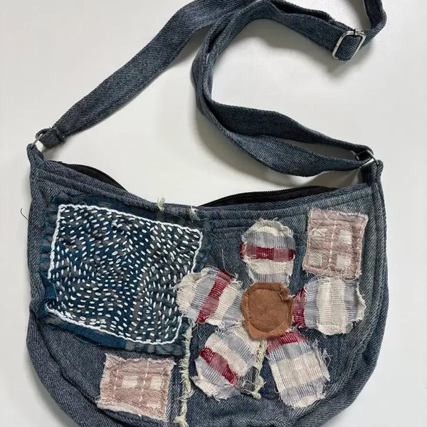 [BUNJANG] Vintage Patchwork Denim Crossbody Bag / 빈티지 패치워크 데님 크로스백