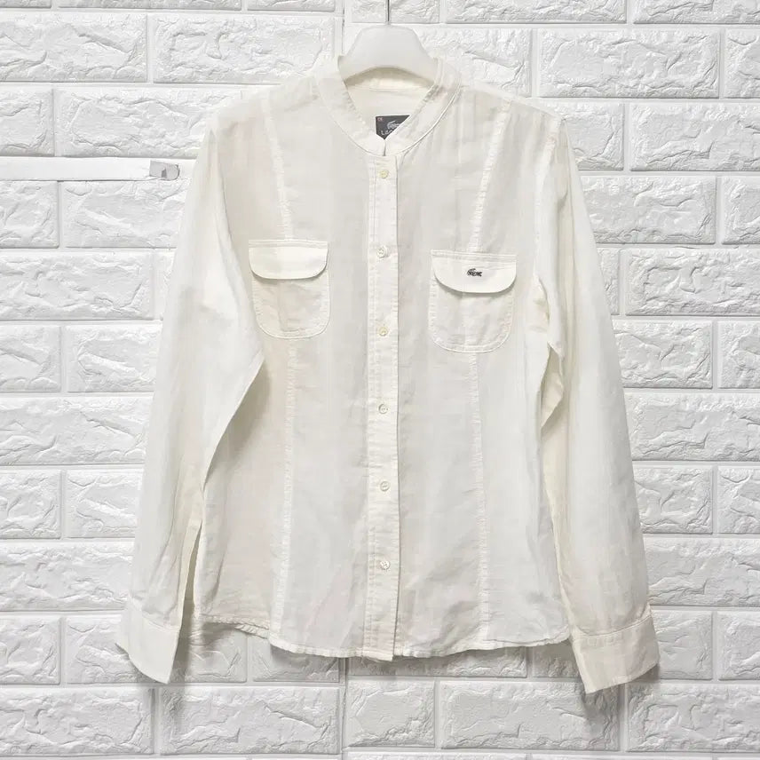 [BUNJANG] Lacoste White Linen Shirt Blouse / S-M 라코스테 화이트 마 린넨 셔츠 블라우스 E832