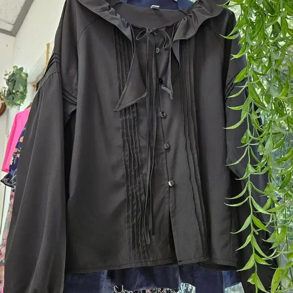 [BUNJANG] Black Frill Long Sleeve Blouse / [새상품]블랙 프릴 긴팔 블라우스(66~)