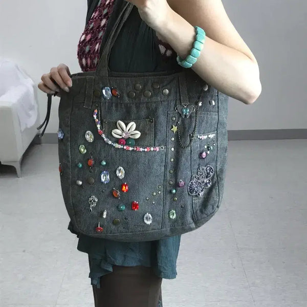 [BUNJANG] Vintage Handmade Denim Shoulder Bag / 빈티지 핸드메이드 데님 키치 히피 숄더백 가방