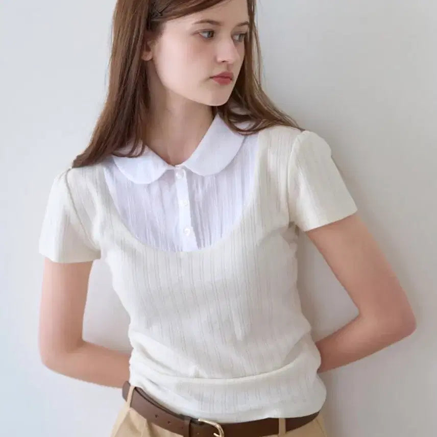 [BUNJANG] Letter From Moon Bessiea Layered Collar Top Cream / 레터프롬문 베슈아 레이어드 카라 탑 크림색상