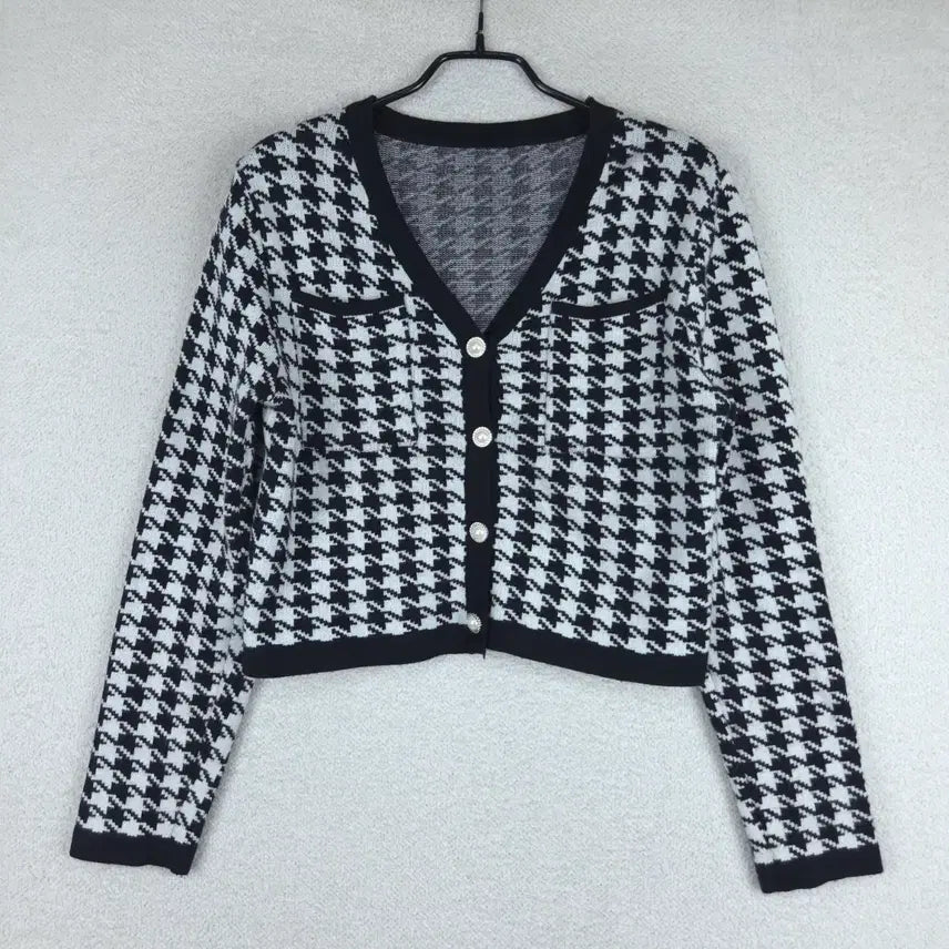 [BUNJANG] Houndstooth Check Cropped Knit Cardigan / 여성 하운드투스 체크 크롭 니트 가디건(F)