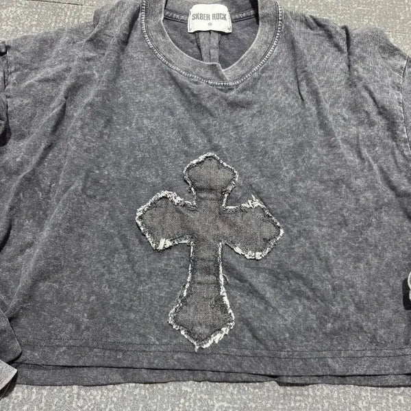 [BUNJANG] SKBER ROCK Cross Patch Washed Sweatshirt / SKBER ROCK 크로스 패치 워싱 맨투맨